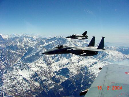 Mirage-2000s and F-15s fly over the majestic Himalayas
